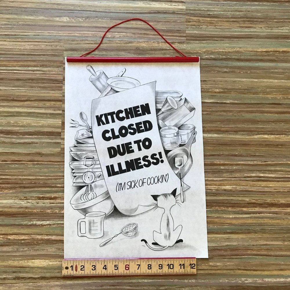 Kitchen Closed Sick of Cookin' Fabric Sign Wall Hanging Artex Tri-Chem Painting